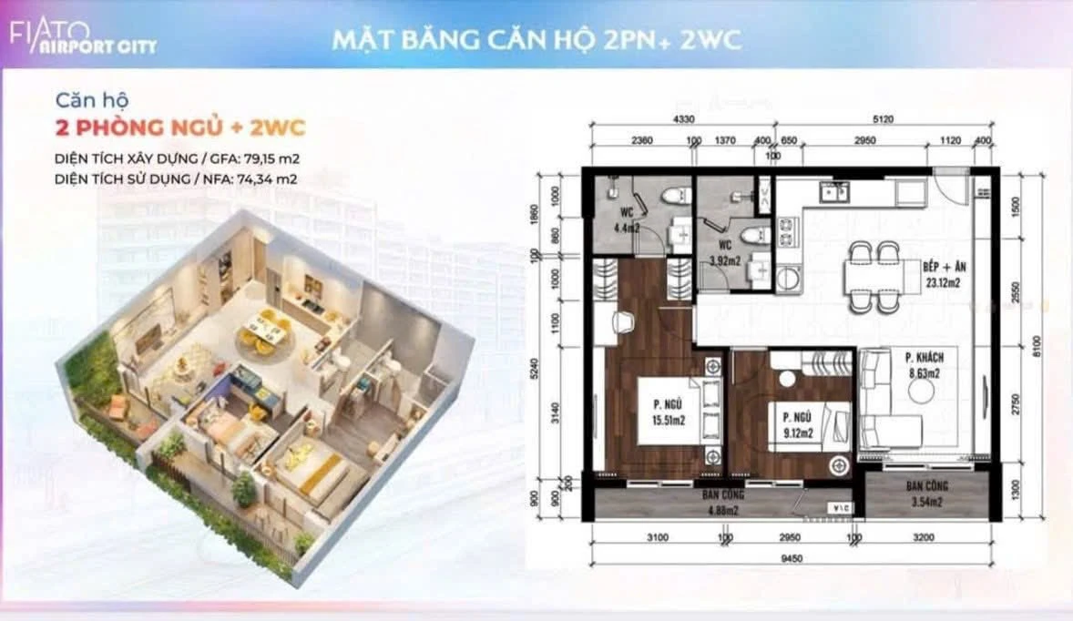Chuyển nhượng căn 2pn,80m2 view tôn đức thắng gía tốt nhất dự án fiato city