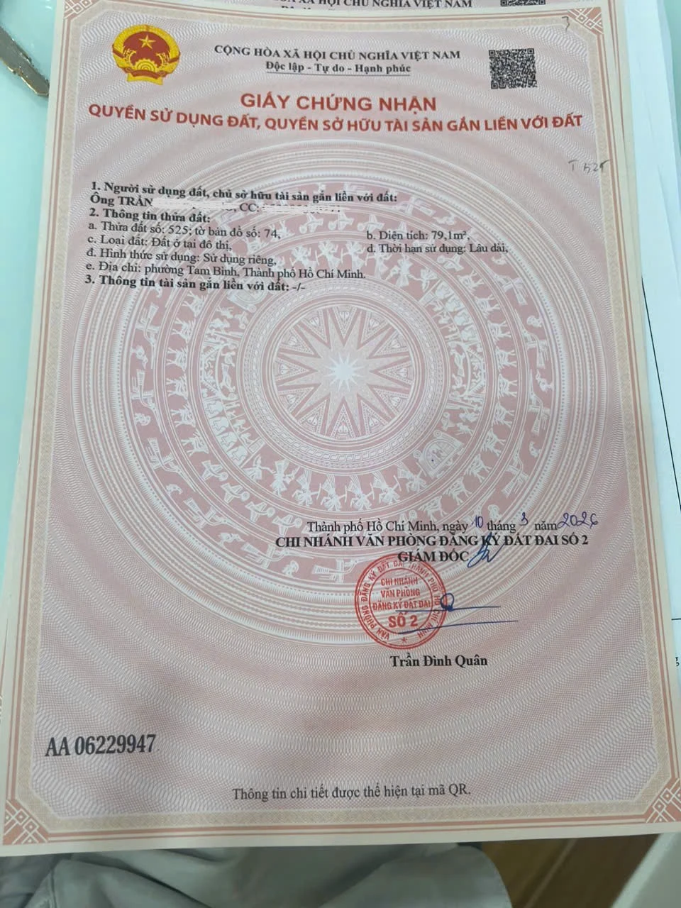 Bán Đất 4,5x17m Mặt Tiền Số 3 Phường Tam Bình Thủ Đức TpHCM