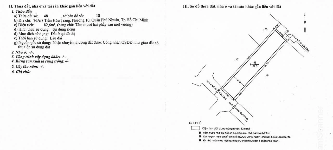 Bán CHDV 76a/8 Trần Hữu Trang, Phường Phú Nhuận, Tp Hồ Chí Minh giá 11 tỷ  900 triệu