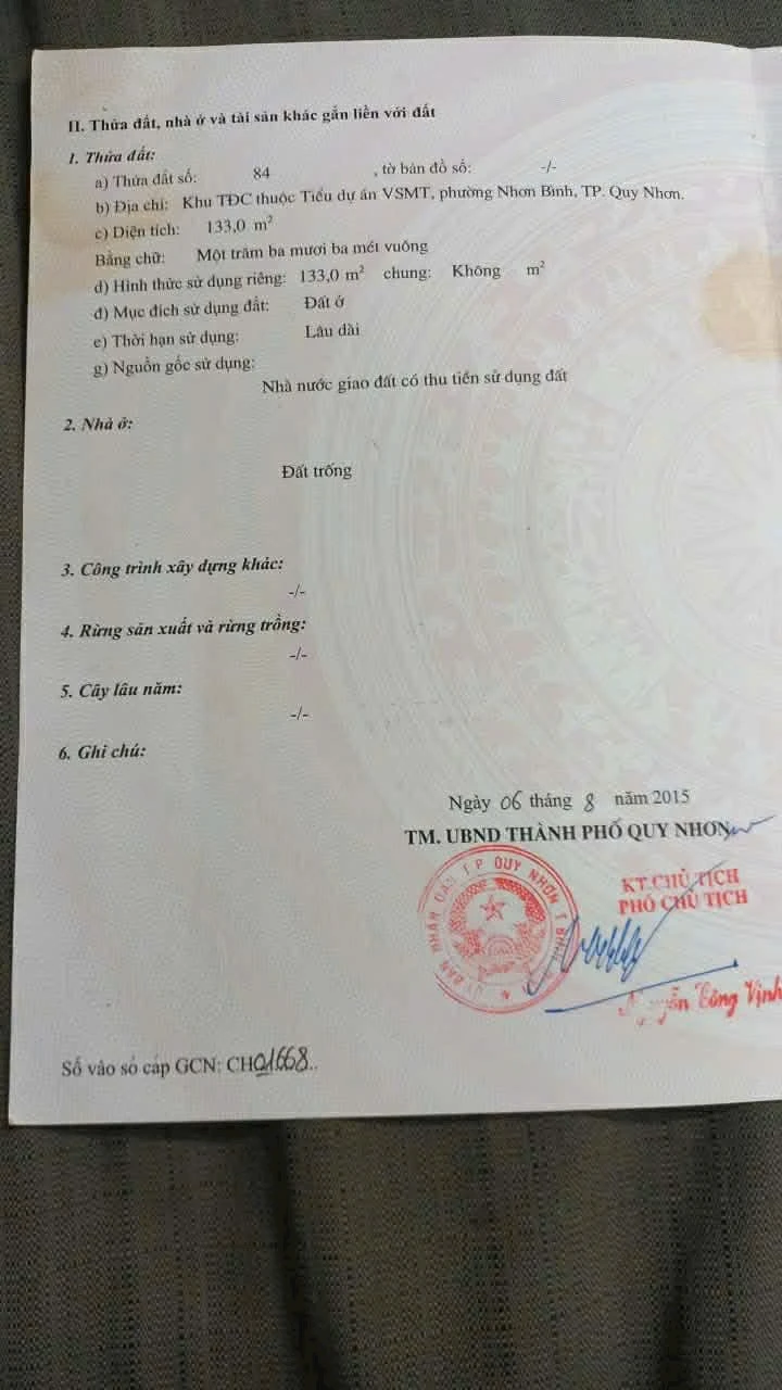 Bán Lô Đất Mặt Tiền Lê Đại Cang, Tp Quy Nhơn Gia Lai Mới