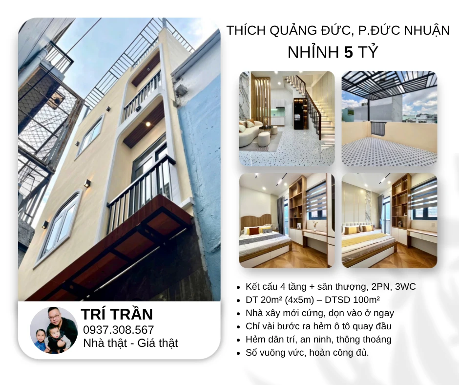 💰 CHỈ 5.x TỶ TL SÂU – NHÀ MỚI 4 TẦNG FULL NỘI THẤT – VÀI BƯỚC RA HẺM Ô TÔ – PHÚ NHUẬN