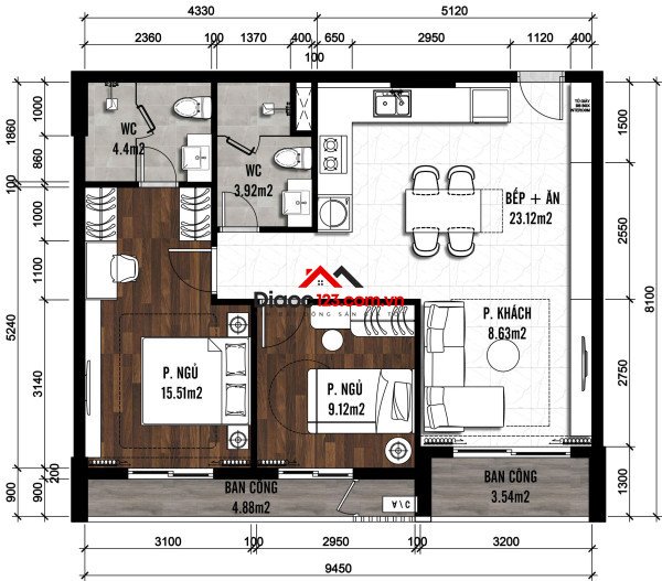 Bán căn hộ cao cấp 2 phòng ngủ-80m2 dự án Fiato Airport City ngay cạnh sân bay Long Thành