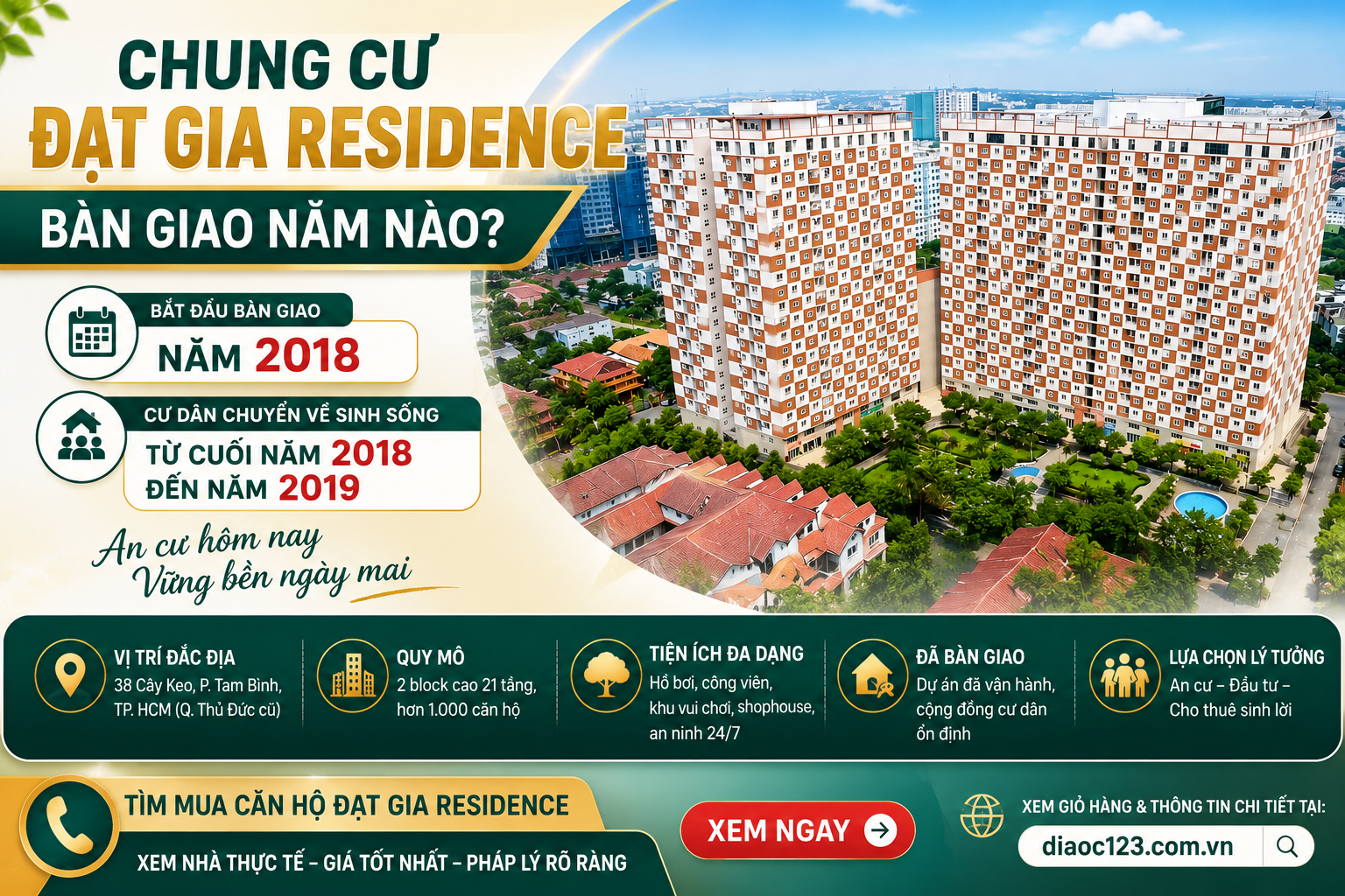 Chung cư Đạt Gia bàn giao năm nào? Cập nhật thời điểm nhận nhà