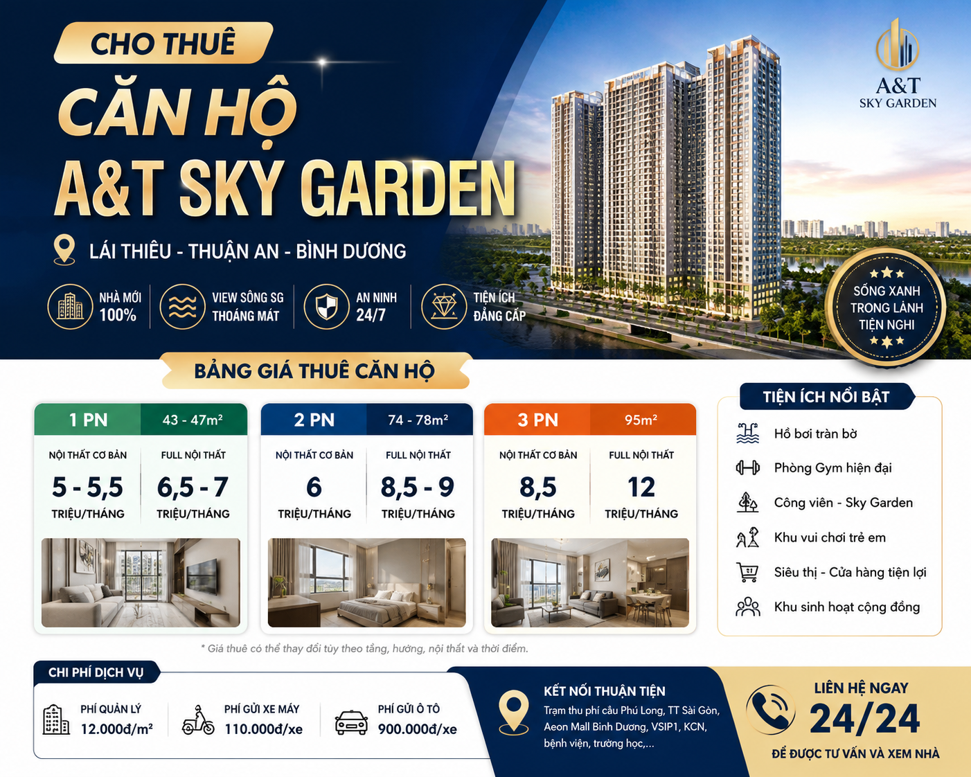 Giá Thuê Căn Hộ A&T Sky Garden Mới Nhất 2026